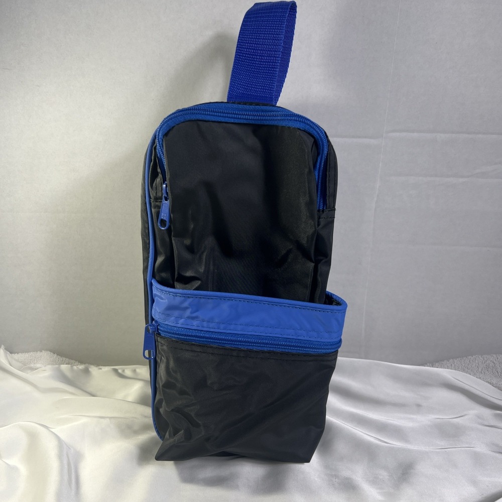 Vtg Color Block Blue Black Toiletry Cosmetic Travel Lunch Bag 12" X 6" 80s 90s